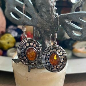 Vintage Signed BOMA 925 Amber Earrings Sterling Silver